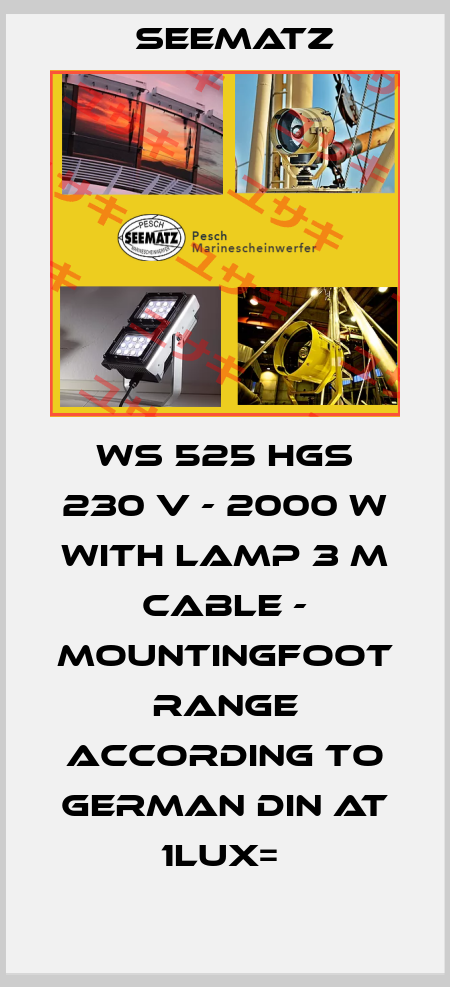 WS 525 HGS 230 V - 2000 W WITH LAMP 3 M CABLE - MOUNTINGFOOT RANGE ACCORDING TO GERMAN DIN AT 1LUX=  Seematz