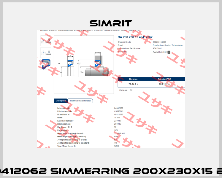 40412062 Simmerring 200X230X15 BA  SIMRIT