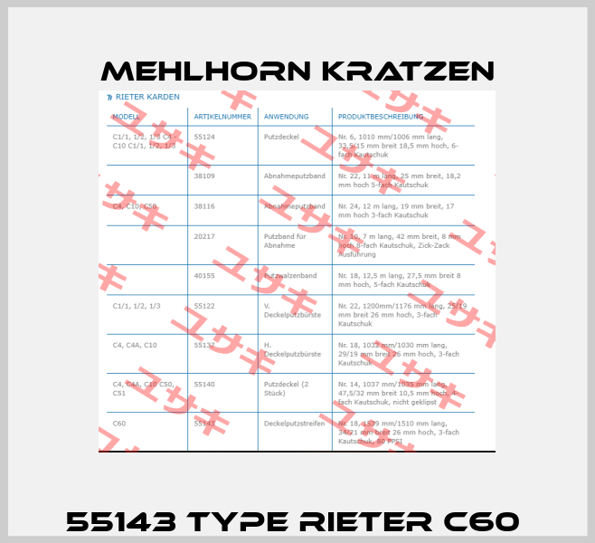 55143 Type Rieter C60  Mehlhorn Kratzen