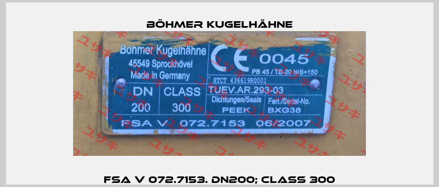 FSA V 072.7153. DN200; CLASS 300 Böhmer Kugelhähne