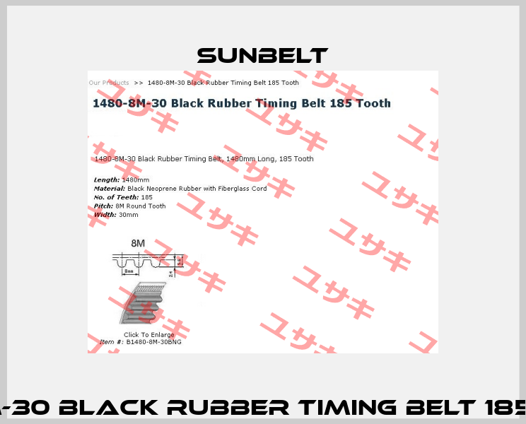 1480-8M-30 Black Rubber Timing Belt 185 Tooth  Sunbelt